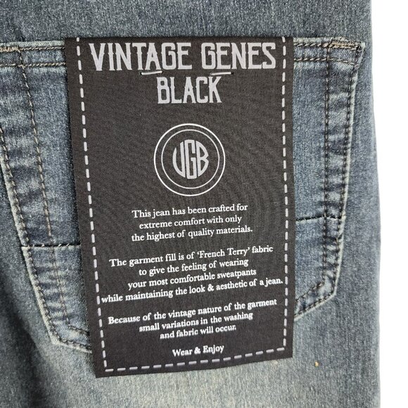 Vintage Genes Black Jeans Mens 30x30 Blue Slim Fit French Terry Denim NWT - Picture 9 of 12